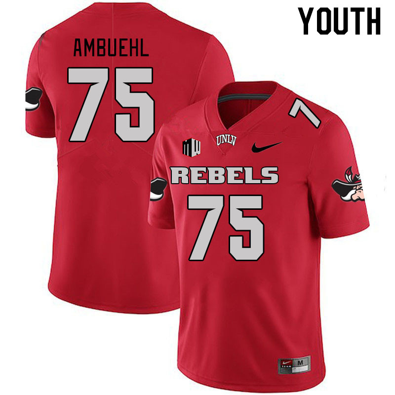 Youth #75 Anton Ambuehl UNLV Rebels 2023 College Football Jerseys Stitched-Scarlet